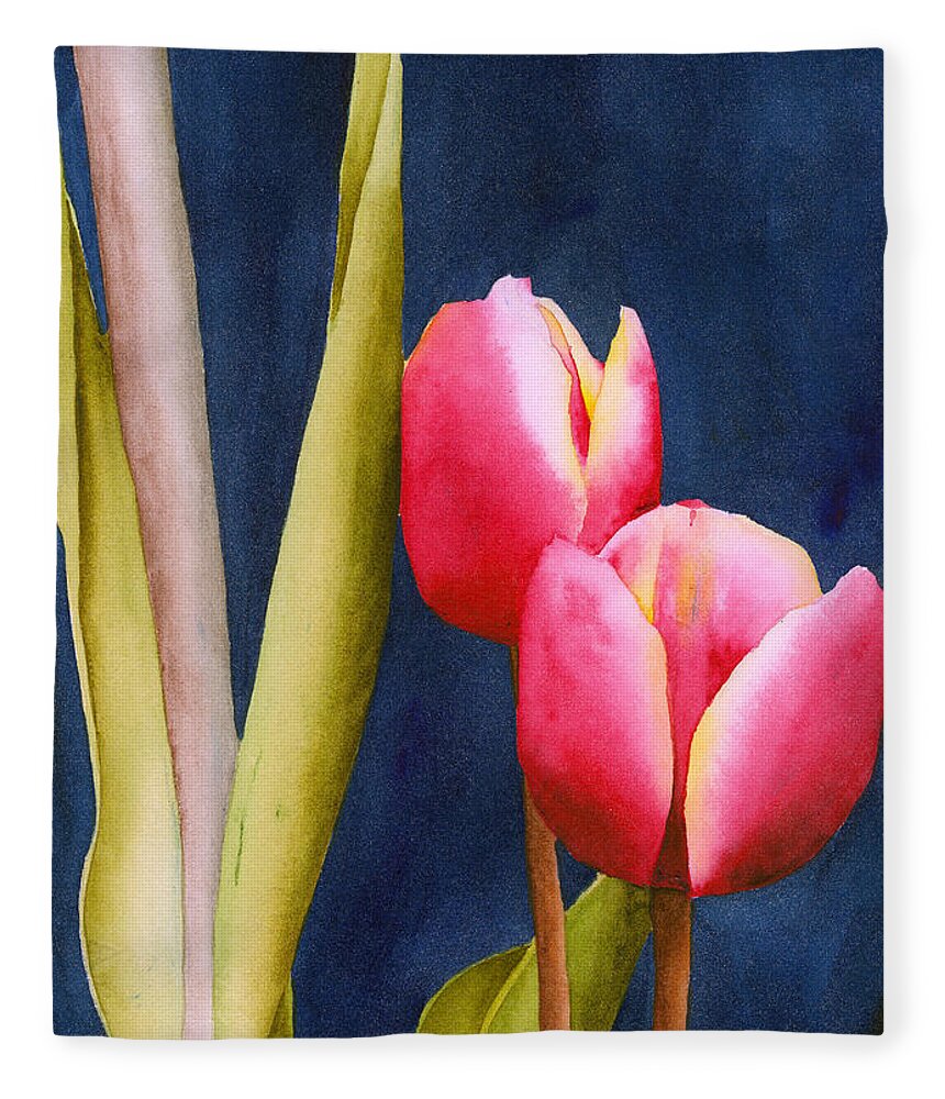 Two Fleece Blanket featuring the painting Two Tulips by Ken Powers