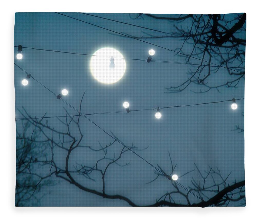 Moon Fleece Blanket featuring the photograph Lights Under The Moonlit Sky by Gothicrow Images
