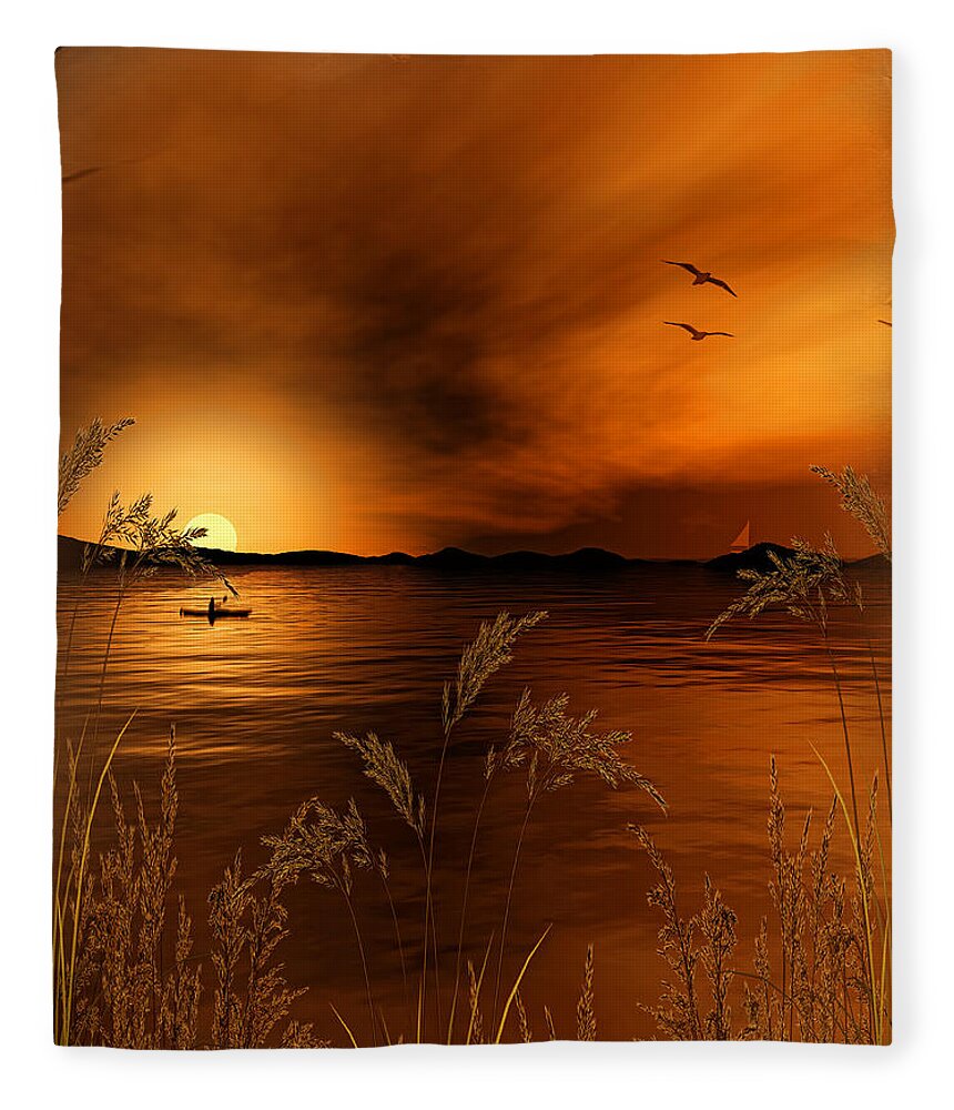 Gold Art Fleece Blanket featuring the digital art Warmth Ablaze - Gold Art by Lourry Legarde