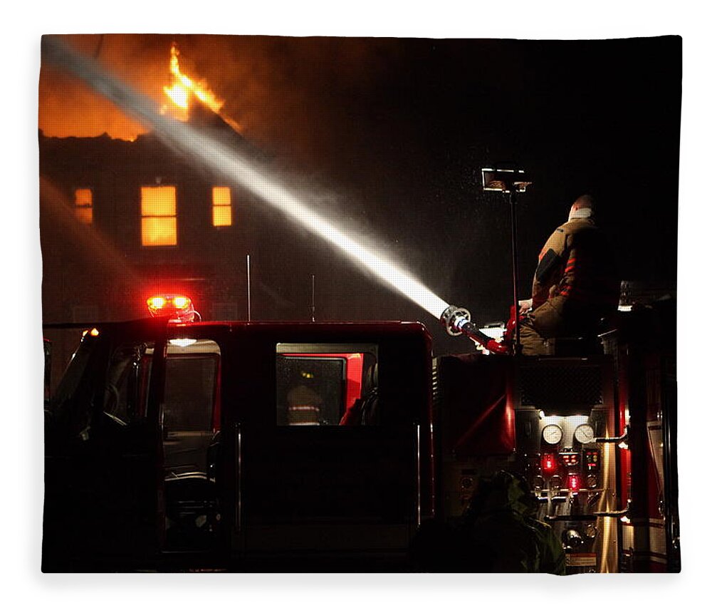 Fire Fleece Blanket featuring the photograph Water On The Fire From Pumper Truck by Daniel Reed