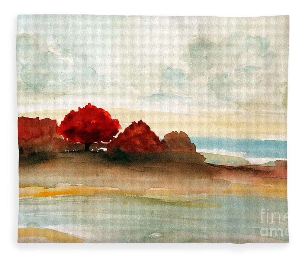 Paintings Fleece Blanket featuring the painting Watercolor bay by Julie Lueders 