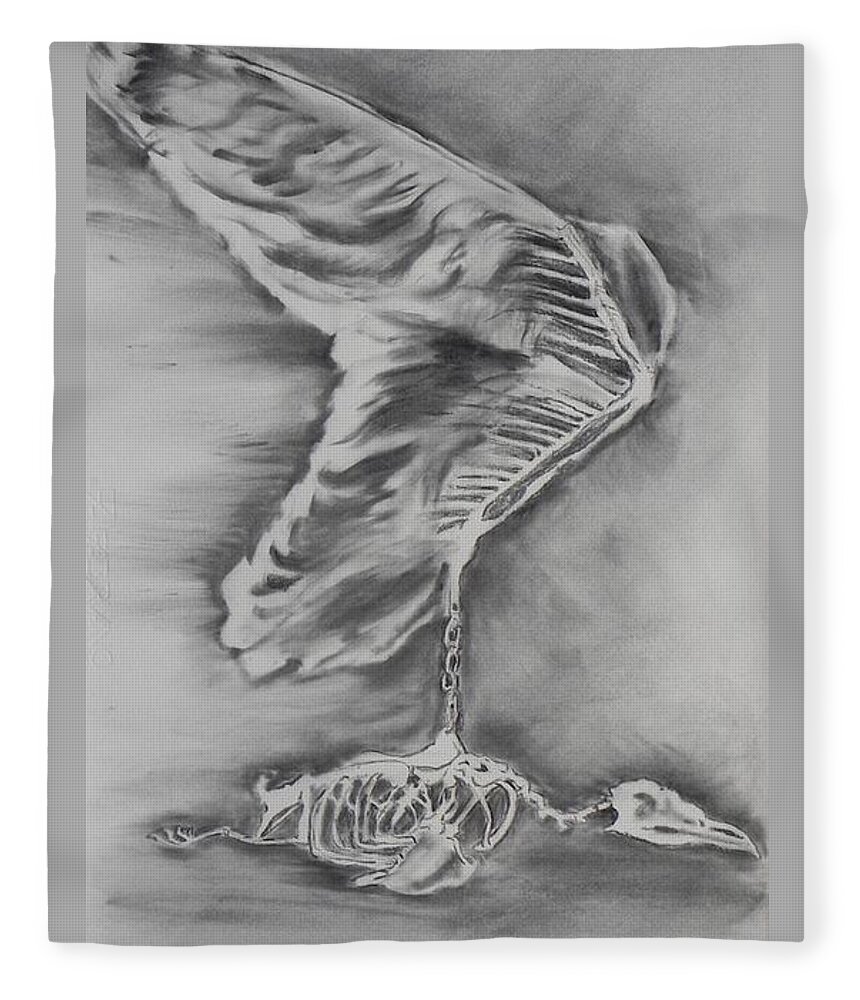 Bird Fleece Blanket featuring the painting When A Soul Loses Its Wings by Ilona Petzer