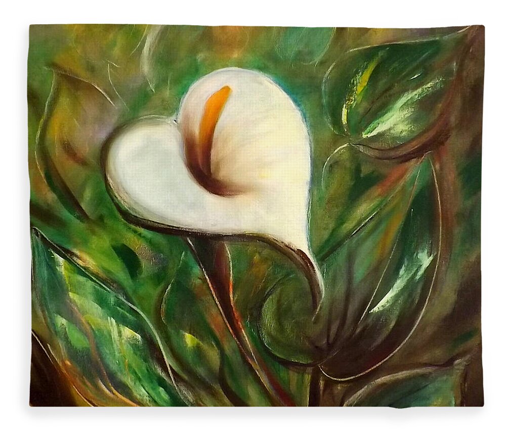 Flower Fleece Blanket featuring the painting White Flower by Gina De Gorna