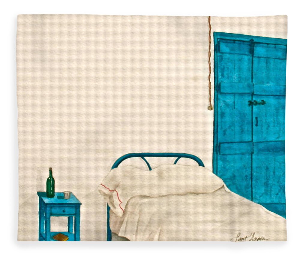 White Fleece Blanket featuring the painting White Room by Frank SantAgata