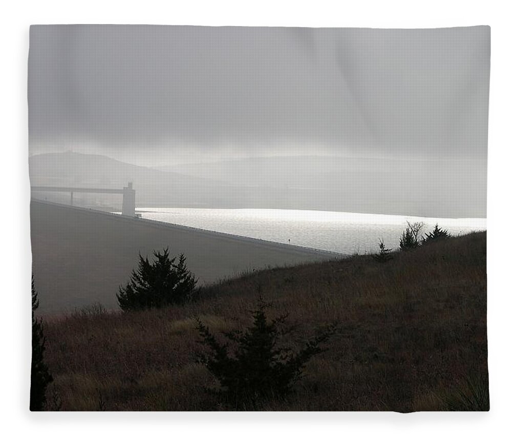 Kansas Fleece Blanket featuring the photograph Wilson Lake in November fog by Keith Stokes
