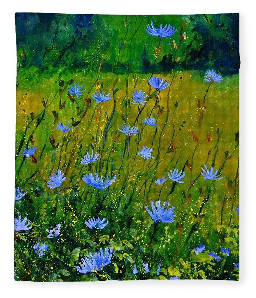 Floral Fleece Blanket featuring the painting Wild Flowers 911 by Pol Ledent