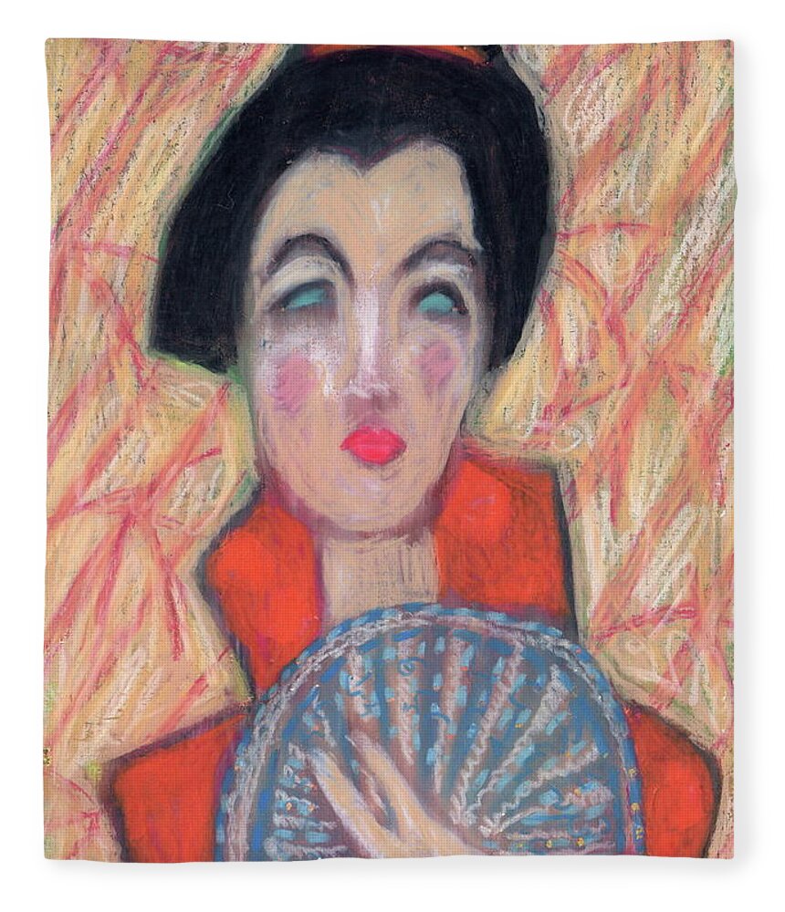 Crayon Fleece Blanket featuring the painting Woman with Fan by Todd Peterson
