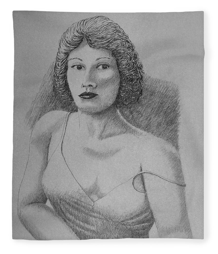 Portrait Fleece Blanket featuring the drawing Woman With Strap Off Shoulder by Daniel Reed