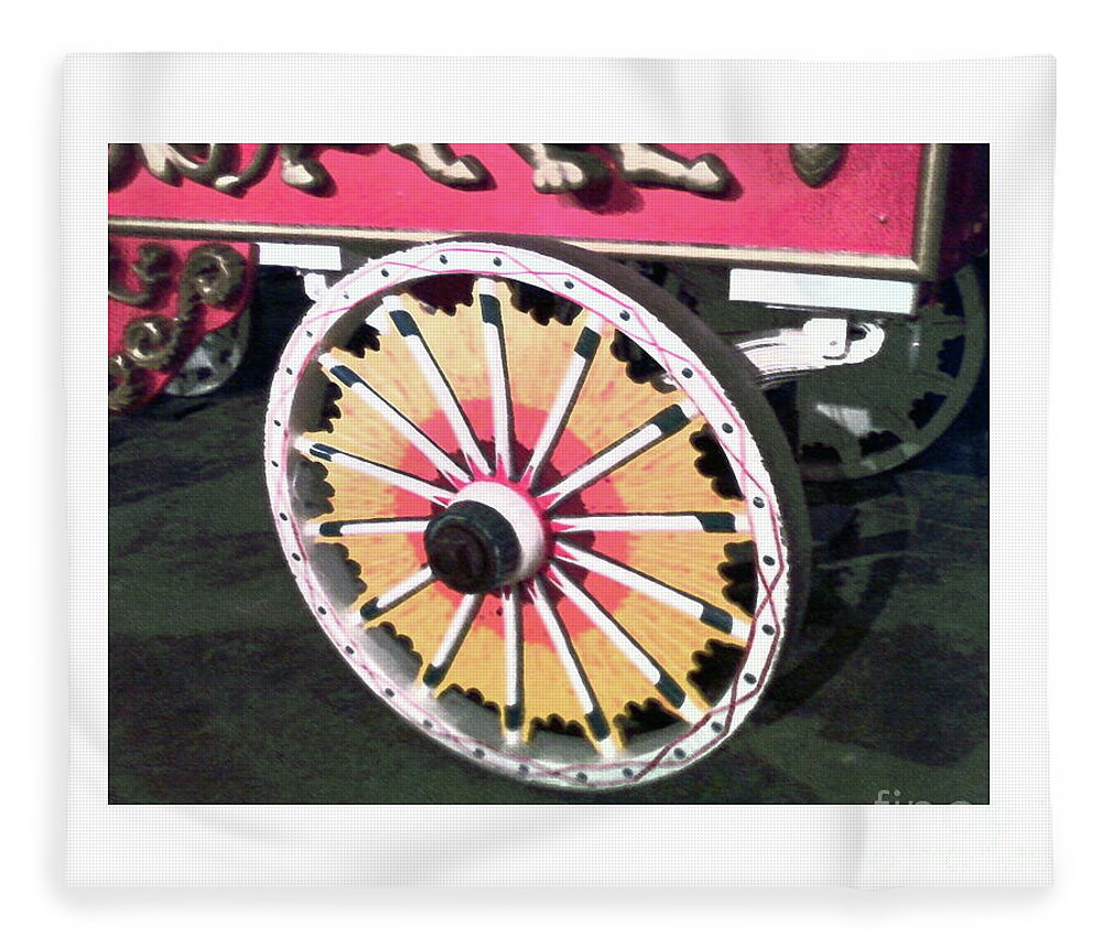 Art Fleece Blanket featuring the digital art Circus Wagon Wheel by Karen Francis