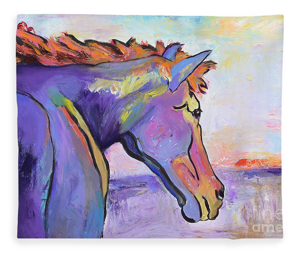 Purple Horse Fleece Blanket featuring the painting Frosty Morning by Pat Saunders-White