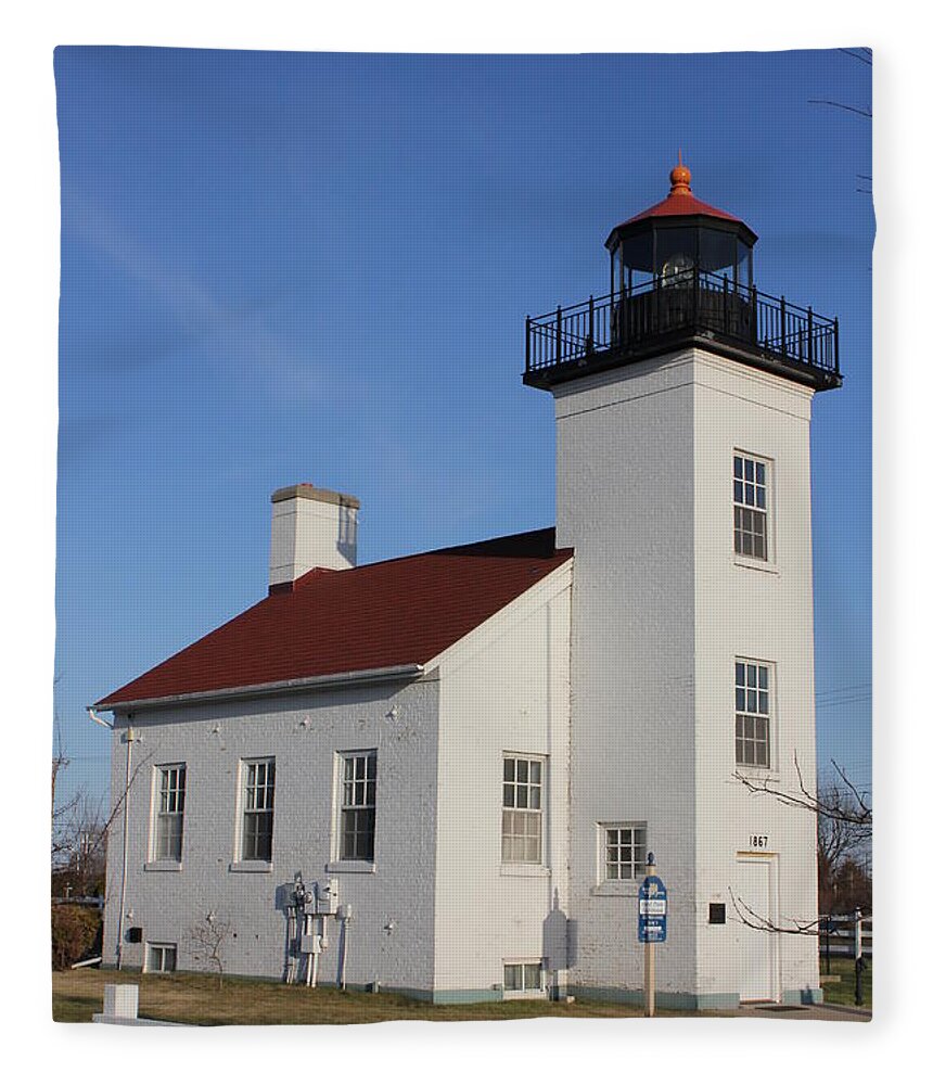 Lighthouse Fleece Blanket featuring the photograph Sand Point Lighthouse Escanaba by Charles and Melisa Morrison