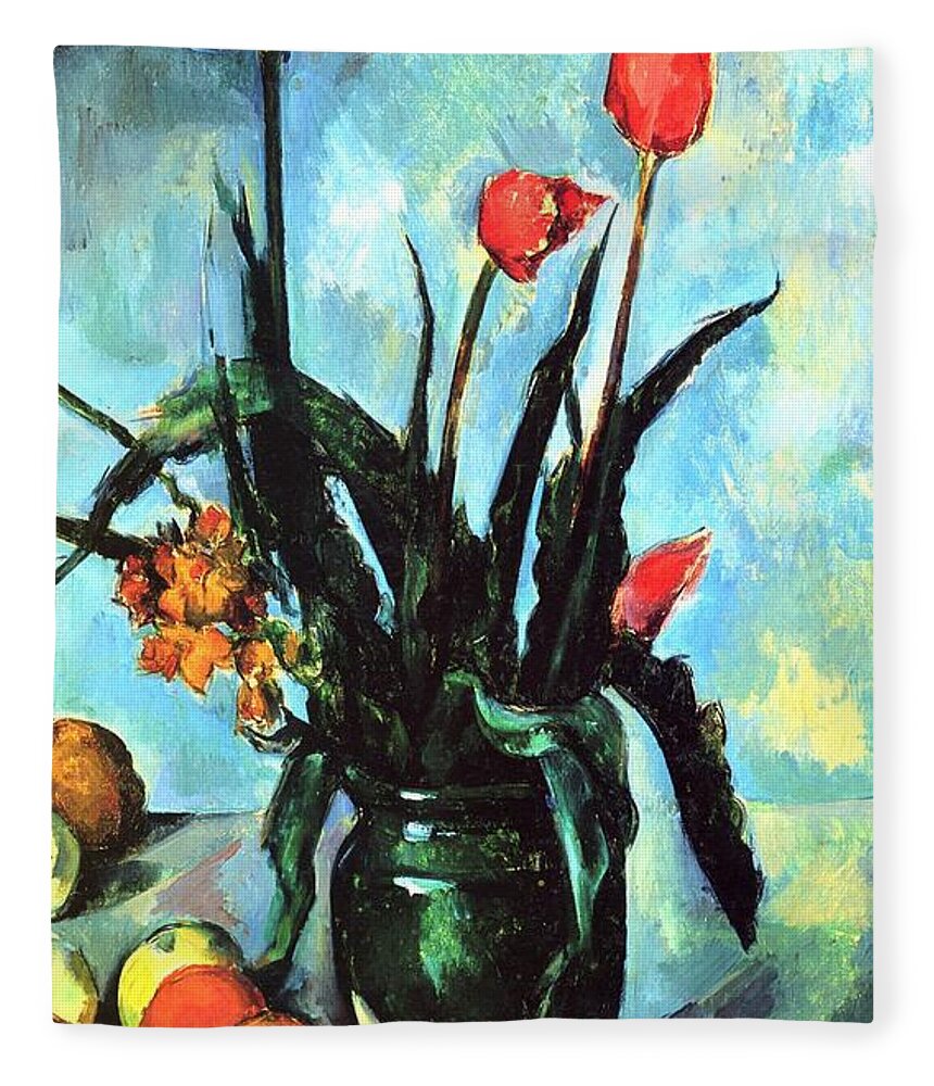 Cezanne Fleece Blanket featuring the painting Tulips in a Vase by Paul Cezanne