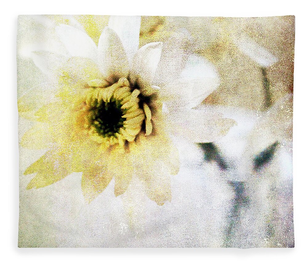 Flower Fleece Blanket featuring the mixed media White Flower by Linda Woods
