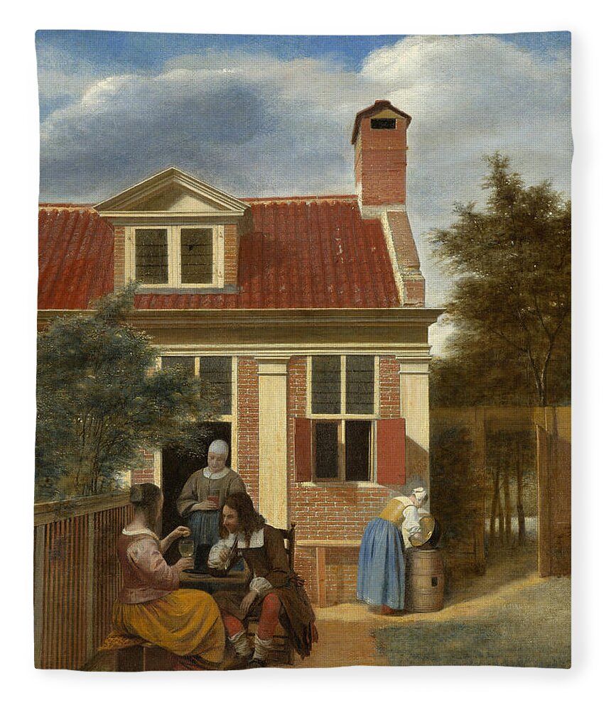 Backyard Fleece Blanket featuring the painting A group at the site behind a house #1 by Pieter de Hooch
