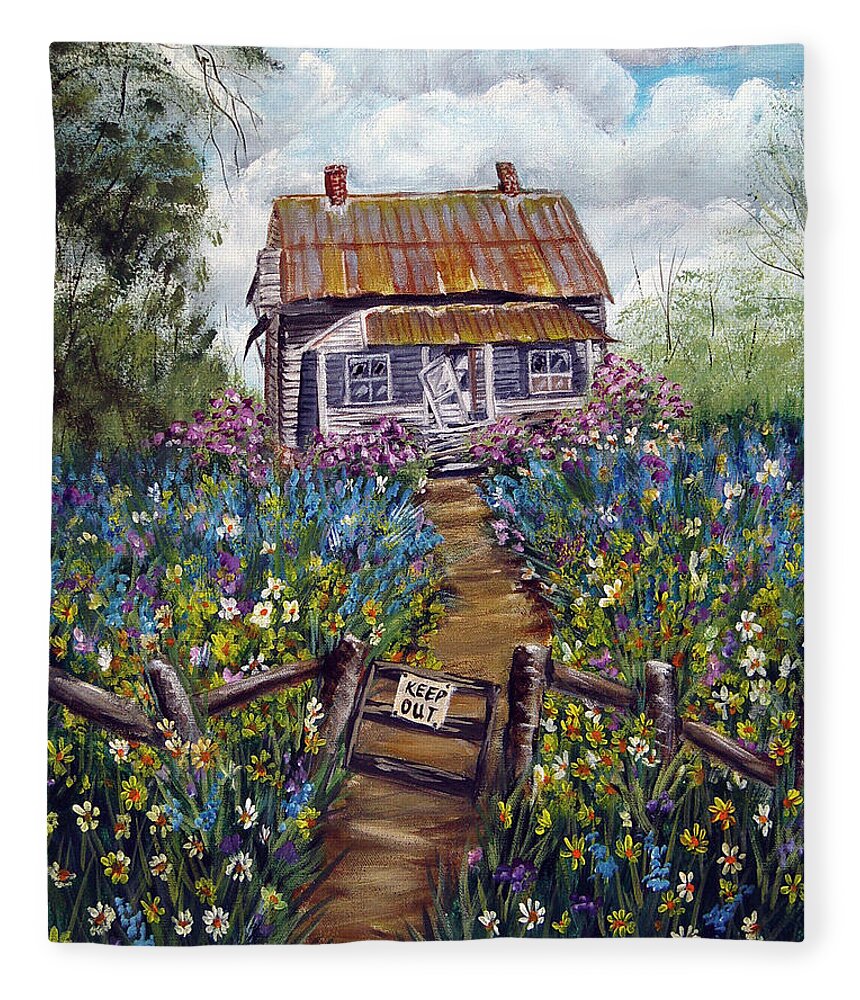 House Fleece Blanket featuring the painting Abandoned House #1 by Quwatha Valentine