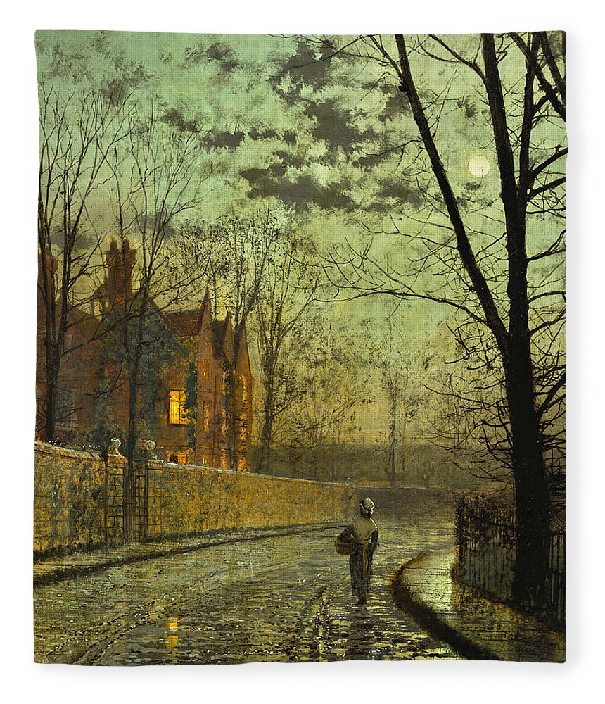 John Atkinson Grimshaw Fleece Blanket featuring the painting After the Shower #2 by John Atkinson Grimshaw