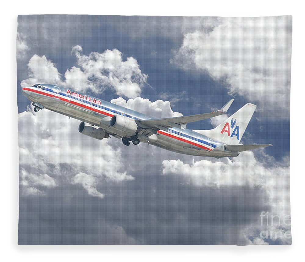 American Airlines Fleece Blanket featuring the digital art American Airlines Boeing 737 by Airpower Art