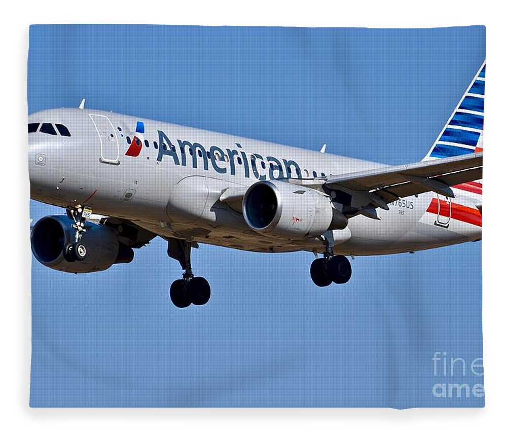 Aa Plane Fleece Blanket featuring the photograph American Airlines plane preparing to land at the BWI airport #1 by JL Images