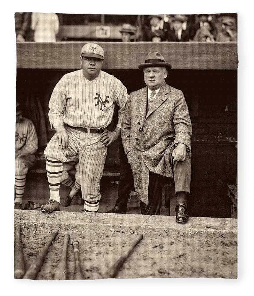Babe Ruth Fleece Blanket featuring the photograph Babe Ruth and John McGraw #1 by Mountain Dreams