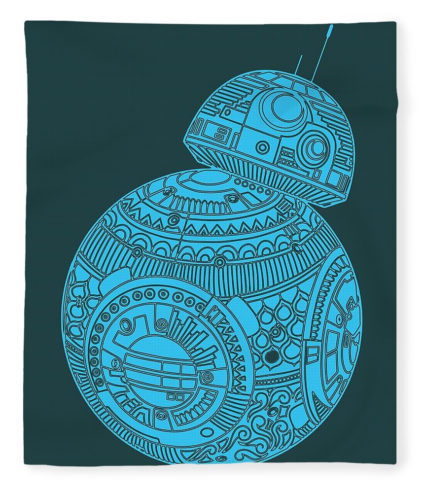 Bb8 Fleece Blanket featuring the mixed media BB8 DROID - Star Wars Art, Blue #3 by Studio Grafiikka