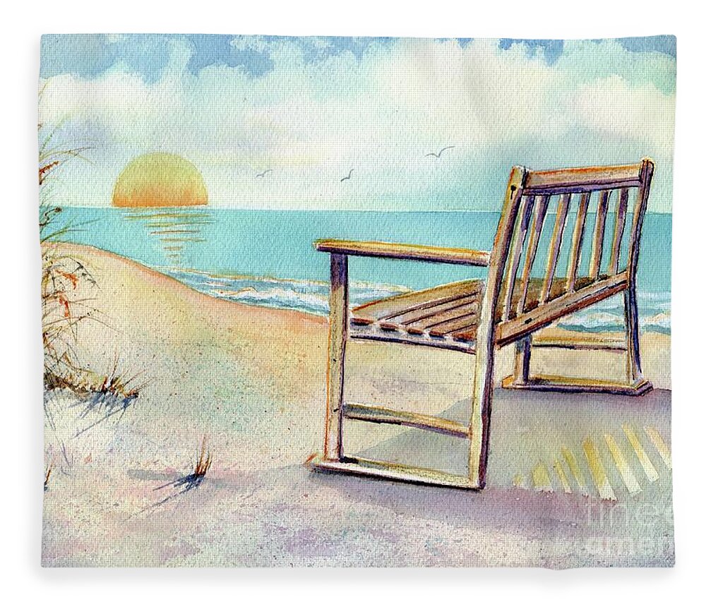 Beach Fleece Blanket featuring the painting Beach Bench by Midge Pippel