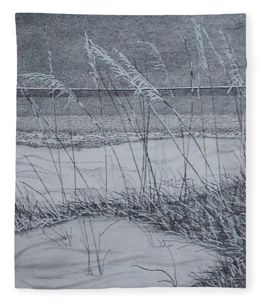 Pen And Ink Fleece Blanket featuring the painting Beach Grass #1 by Betsy Carlson Cross