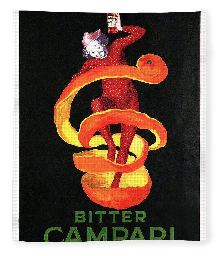 Vintage Fleece Blanket featuring the mixed media Bitter Campari - Vintage Beer Advertising Poster by Studio Grafiikka