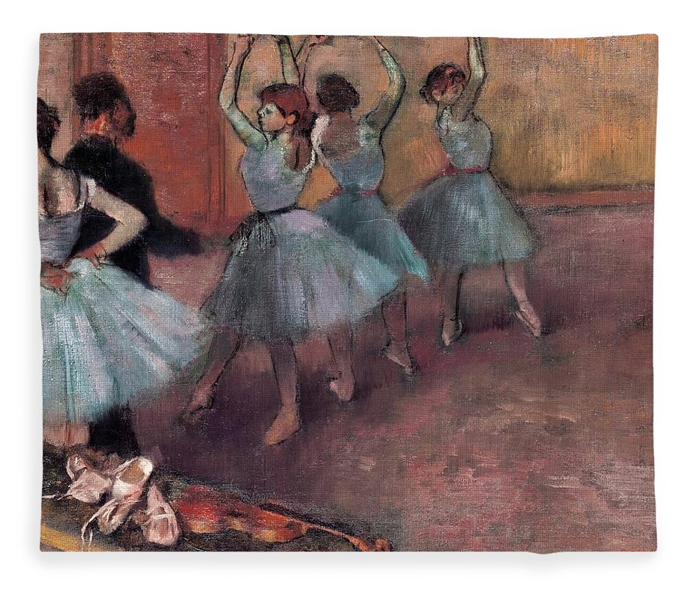 Impressionist Fleece Blanket featuring the painting Blue Dancers by Edgar Degas