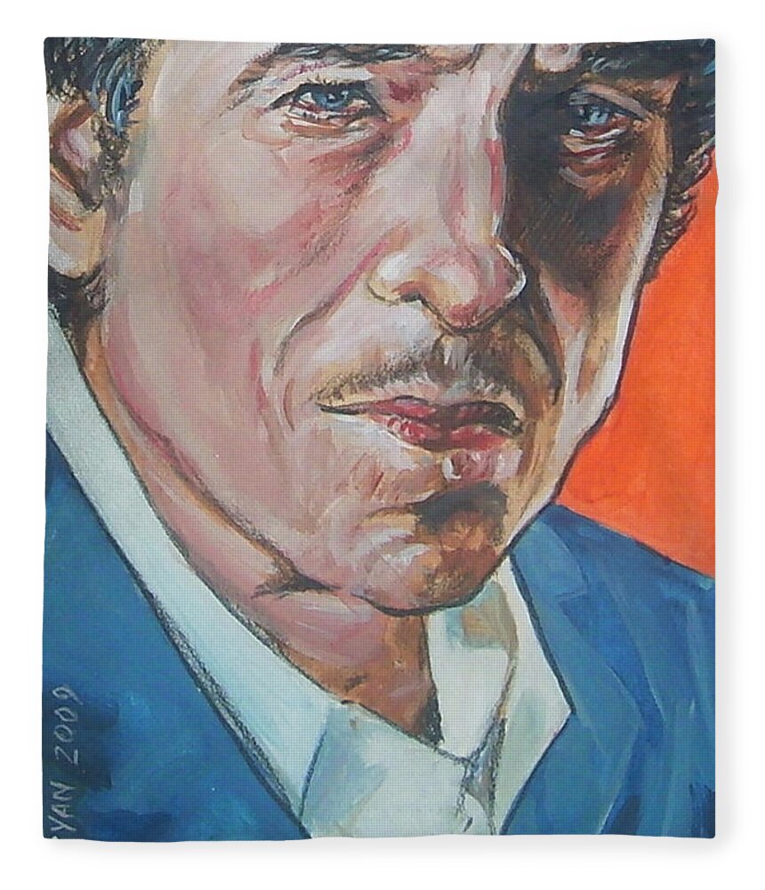 Bob Dylan Fleece Blanket featuring the painting Bob Dylan by Bryan Bustard