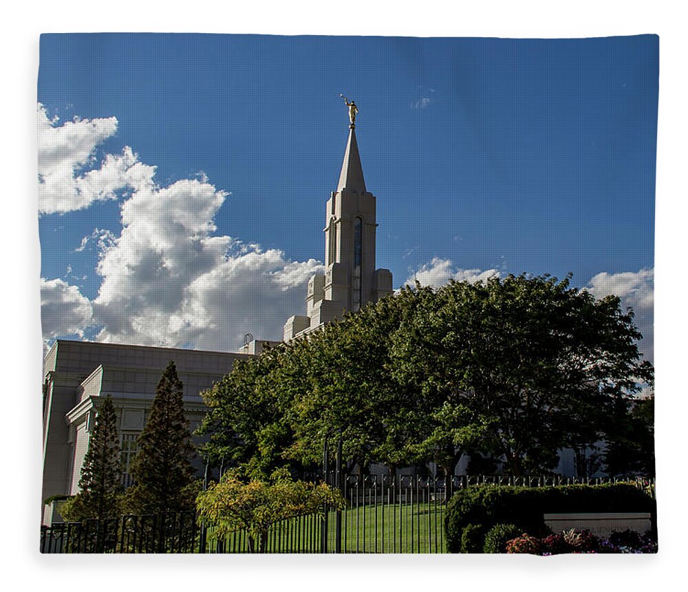 Temple Fleece Blanket featuring the photograph Bountiful Utah Temple #1 by K Bradley Washburn