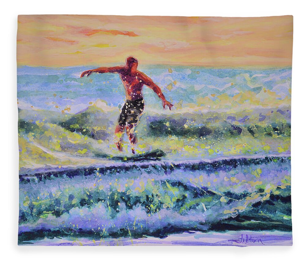 Beach Fleece Blanket featuring the painting Brilliant morning surf #2 by Julianne Felton