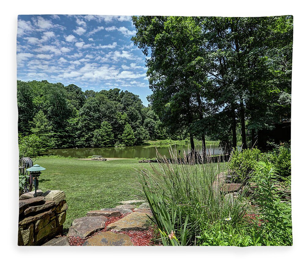 Real Estate Photography Fleece Blanket featuring the photograph Burns Rd yard and pond #2 by Jeff Kurtz