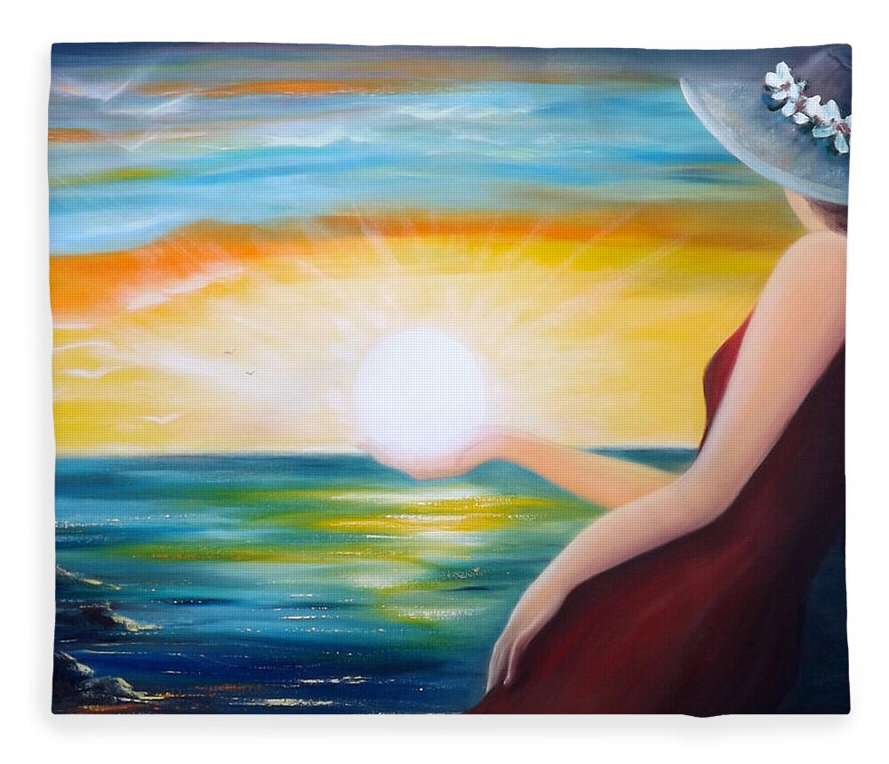 Sunset Fleece Blanket featuring the painting Carpe Diem, Sunset Sunrise by Gina De Gorna
