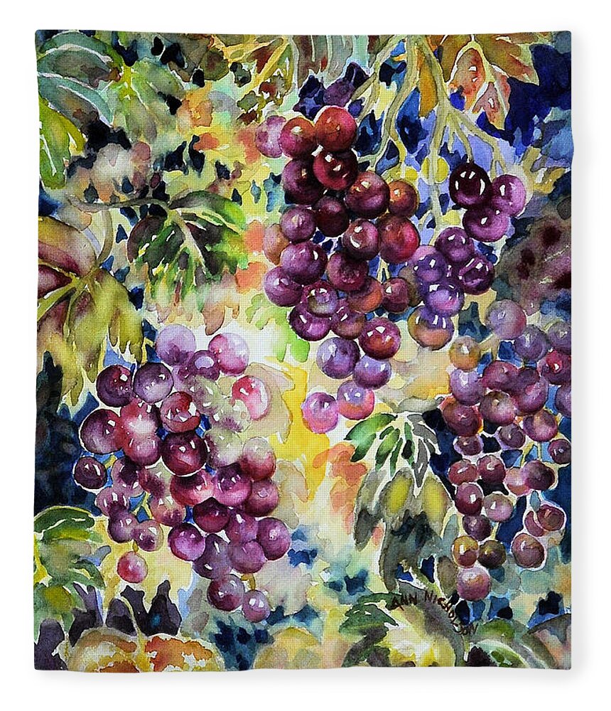 Watercolor Fleece Blanket featuring the painting Cascade #1 by Ann Nicholson