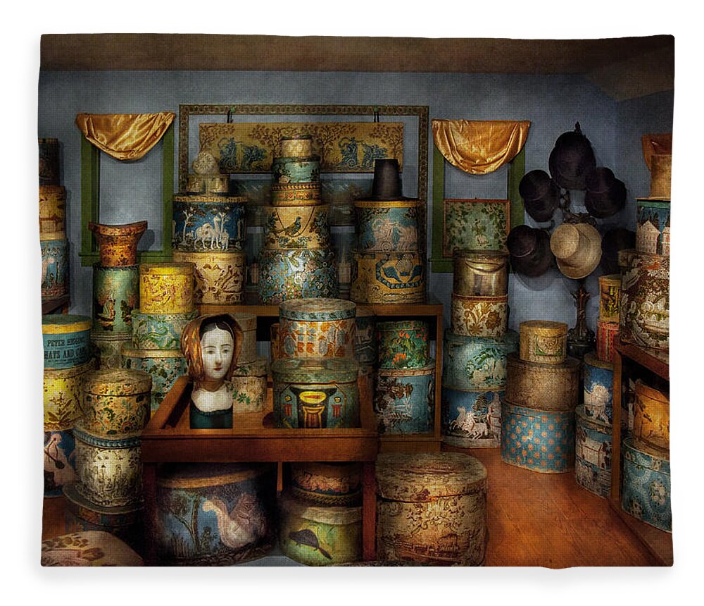 Hdr Fleece Blanket featuring the photograph Collector - Hats - The hat room #1 by Mike Savad