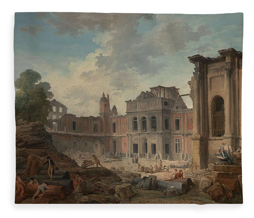 Hubert Robert Fleece Blanket featuring the painting Demolition of the Chateau of Meudon by Hubert Robert