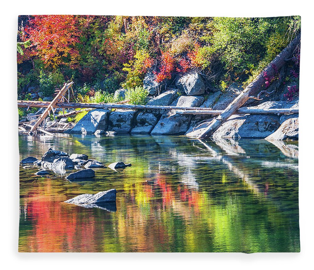 Landscape Fleece Blanket featuring the photograph Fall color reflection #1 by Hisao Mogi