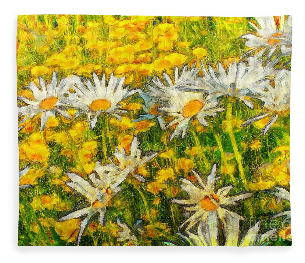 Daisy Fleece Blanket featuring the painting Field of Daisies #2 by Claire Bull