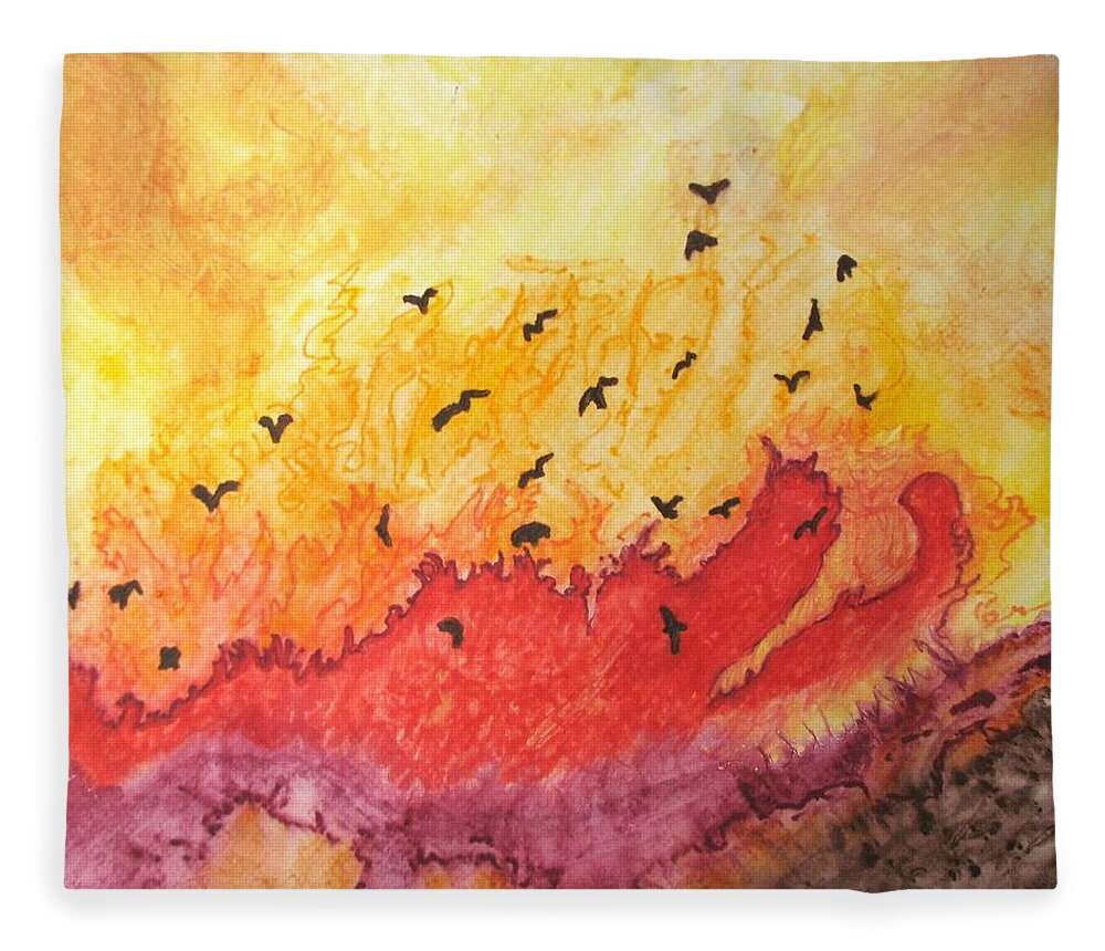 Birds Fleece Blanket featuring the painting Fire Birds by Patricia Arroyo