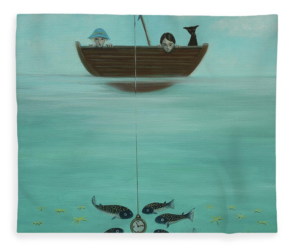 Couple Fleece Blanket featuring the painting Fishing for Time #1 by Tone Aanderaa