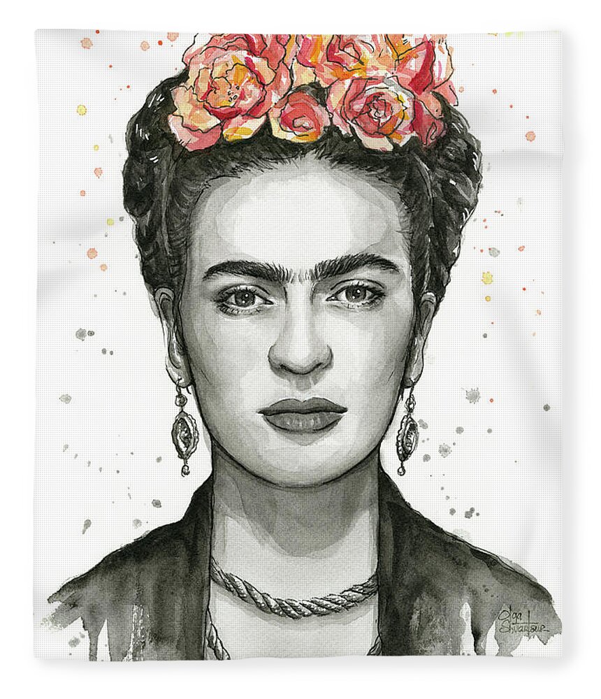 Frida Kahlo Fleece Blanket featuring the painting Frida Kahlo Portrait by Olga Shvartsur