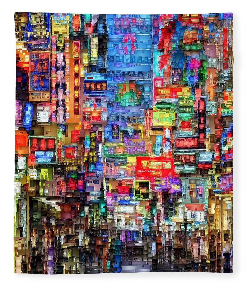 Rafael Salazar Fleece Blanket featuring the digital art Hong Kong City Nightlife by Rafael Salazar