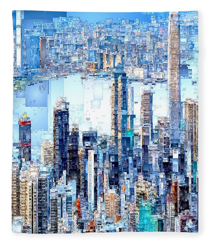 Rafael Salazar Fleece Blanket featuring the digital art Hong Kong Skyline #1 by Rafael Salazar