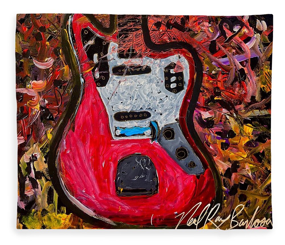 Jazz Master Guitar Fleece Blanket featuring the painting Jazz master 5 by Neal Barbosa