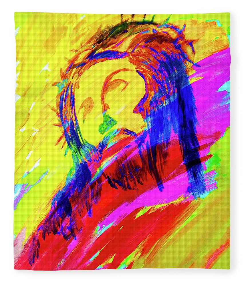 Jesus Fleece Blanket featuring the painting Jesus #1 by Larry Cirigliano