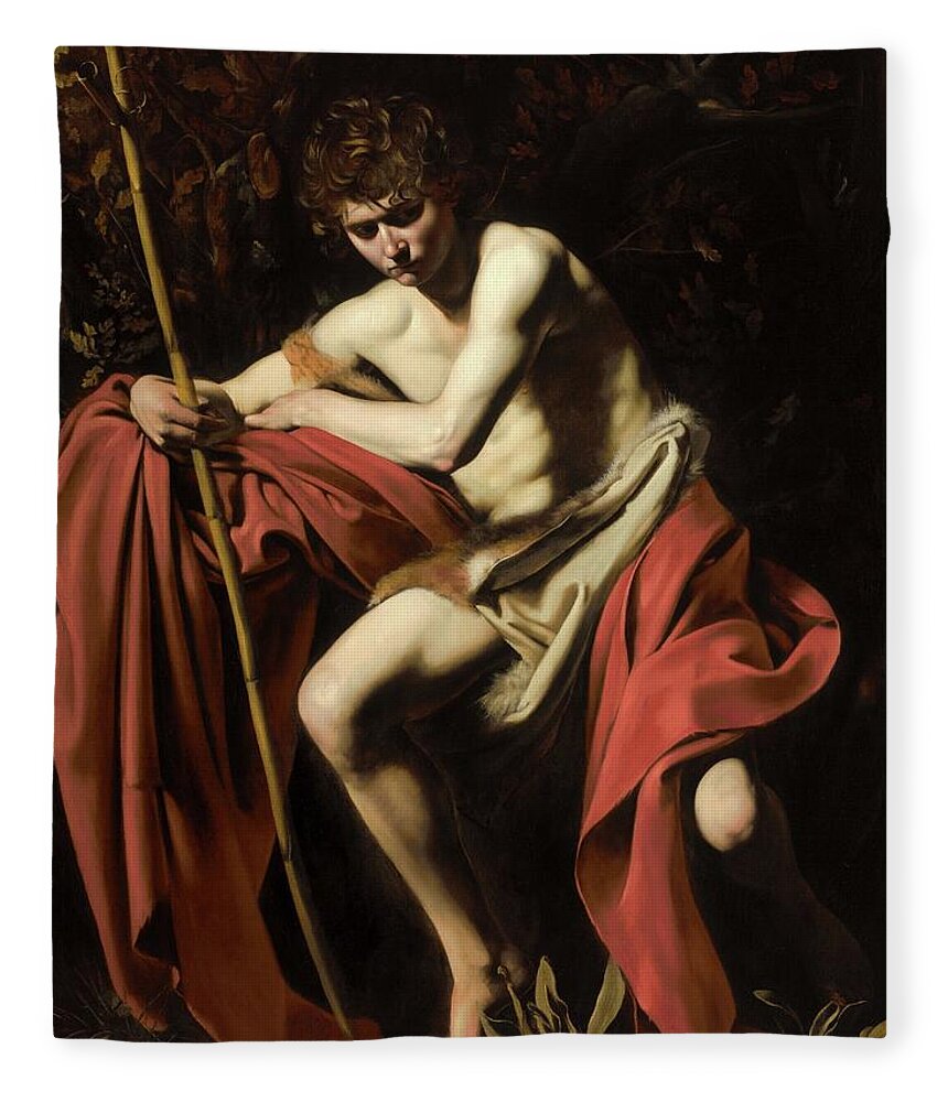 Italian Fleece Blanket featuring the painting John In The Wilderness by Troy Caperton