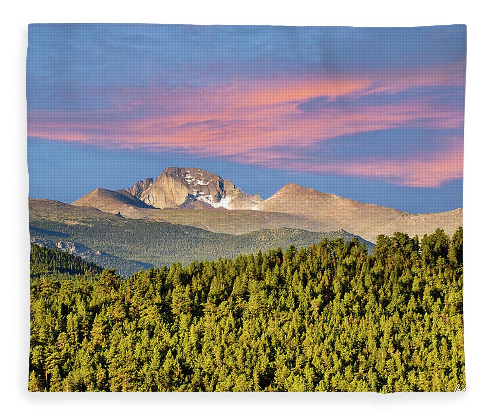 Beauty In Nature Fleece Blanket featuring the photograph Longs Peak at Sunrise by Jeff Goulden