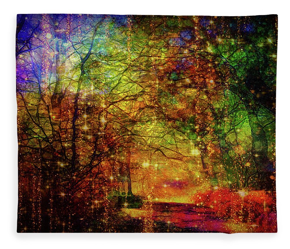 Magical Woods Fleece Blanket featuring the mixed media Magical woods #1 by Lilia S