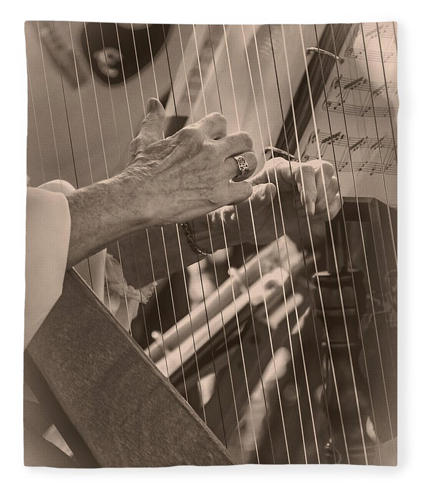 Instrument Fleece Blanket featuring the photograph Michigan Renaissance Festival Harp Strings #1 by LeeAnn McLaneGoetz McLaneGoetzStudioLLCcom