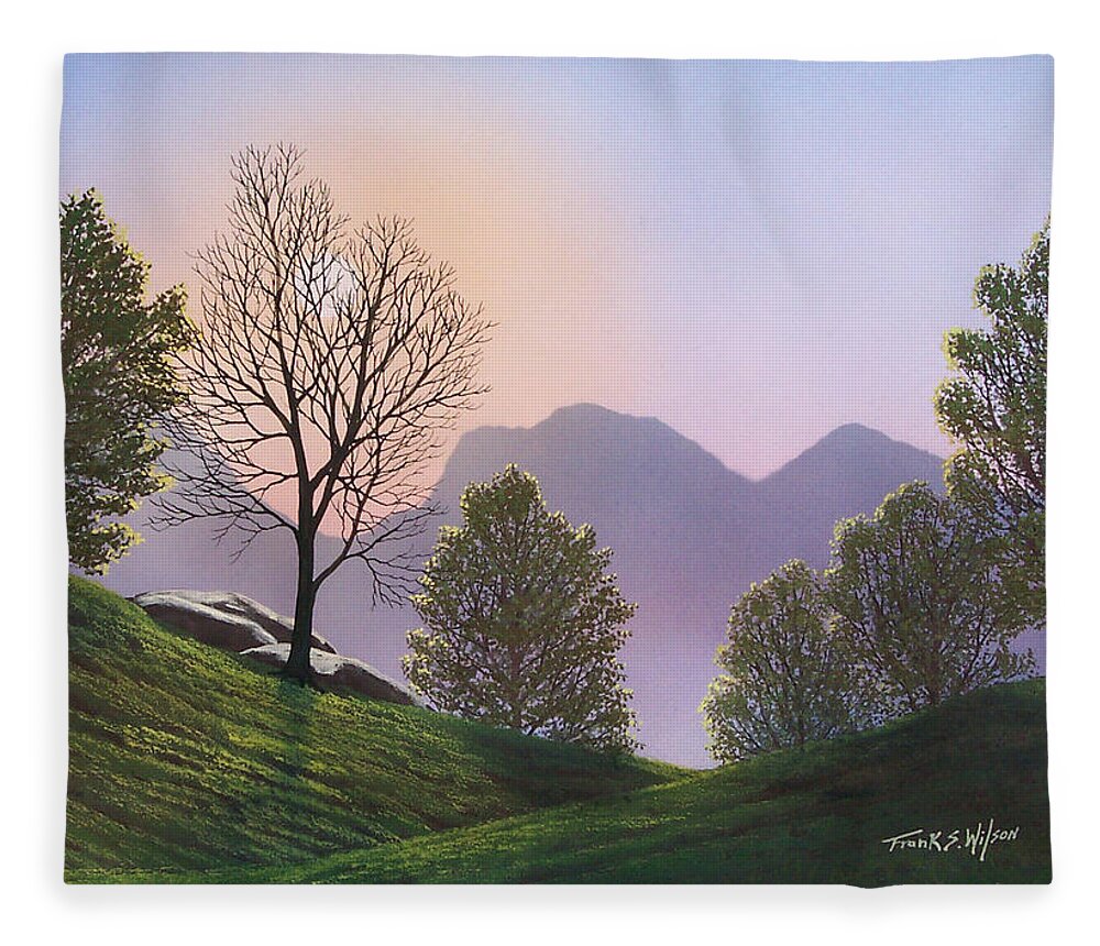 Landscape Fleece Blanket featuring the painting Misty Spring Meadow #1 by Frank Wilson